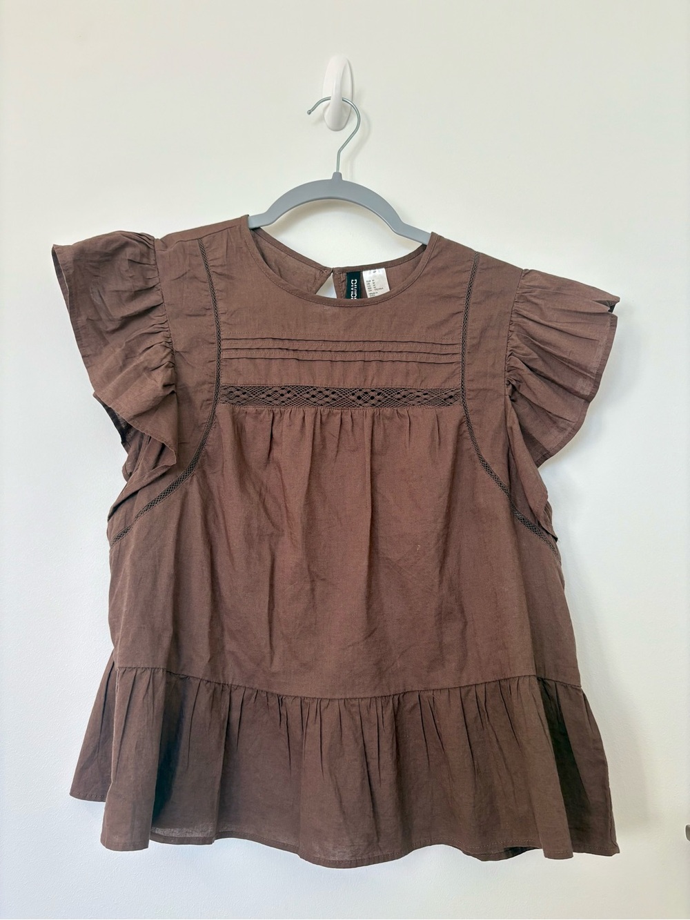 Brown Ruffle Sleeve Cotton Top
